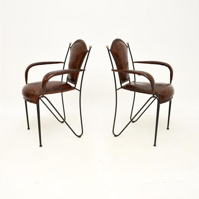 Mid-Century Modern Set of Vintage French Iron and Leather Armchairs, 1960s For Sale - Image 3 of 13