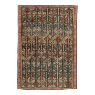Vintage Turkish Rug Pair With Colorful Repetitive Geometric Lattice - Rug & Kilim For Sale