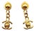 Chanel Vintage Gold Plated Button Chain CC Turnlock Dangle Clip on Earrings, A Pair For Sale