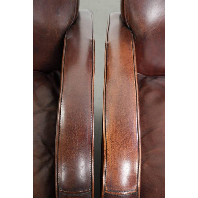 Brown Dark Cognac-Colored Sheepskin Armchairs, Set of 2 For Sale - Image 8 of 16