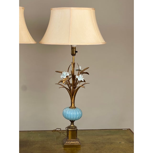 1970s Vintage Pair Mid-Century Venetian Murano Art Glass Lamps For Sale - Image 5 of 12