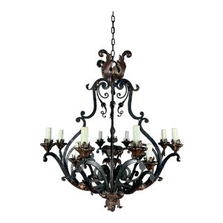 Spanish Hand Wrought Iron Chandelier, Circa 1930s For Sale