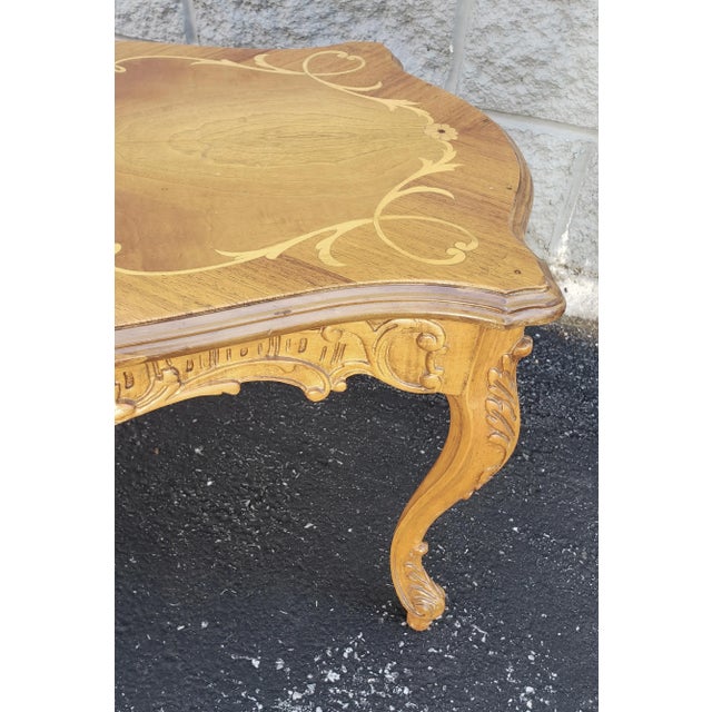 Italian Rococo Revival Marquetry Fruitwood Coffee Table For Sale - Image 9 of 12