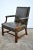 Animal Skin Vintage Chippendale Style Green Leather Library Chair W/Stretcher Base For Sale - Image 7 of 13