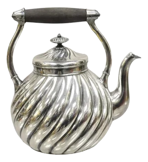 Antique Art Nouveau Silver Plated Spiral Design Teapot Tea Kettle