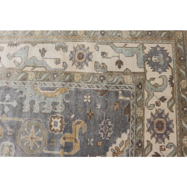 Indian Wool Floral Oushak Area Rug Hand-Knotted in Earthy Tones For Sale In Atlanta - Image 6 of 13