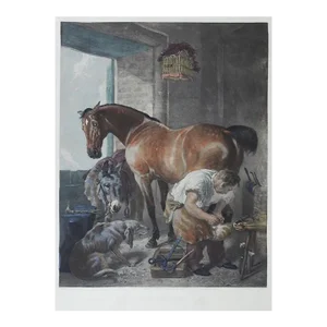 Vintage Landseers Shoeing Hand Colored Etching