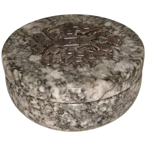 20th Century Neoclassical Russian Tiger Skin Marble Round Box