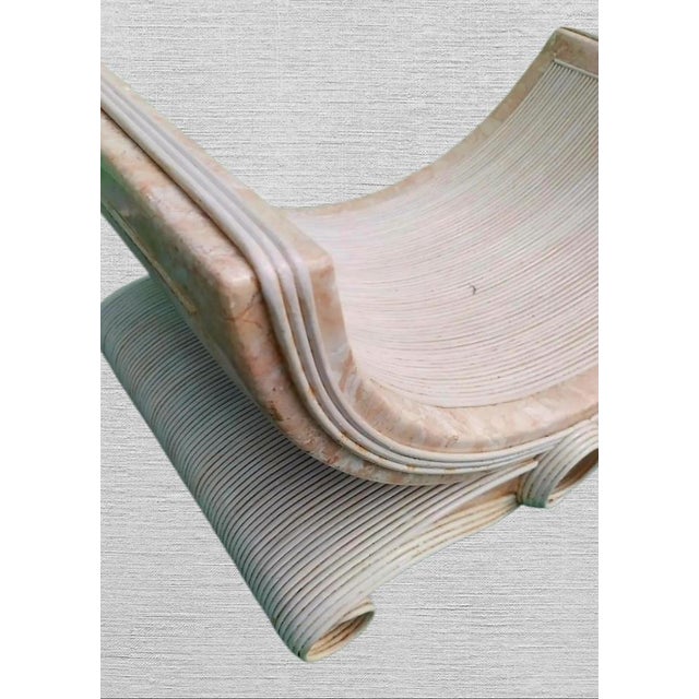 Vivai del Sud Vintage Molded Pencil Reed Betty Cobonpue Faux Peach Marble Mid Century Bent U Shape Swirl Leg Coffee Table For Sale - Image 4 of 12