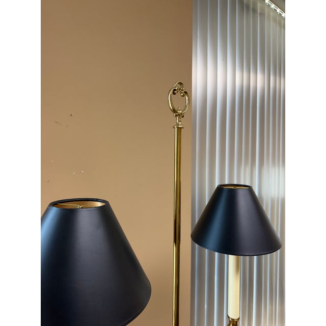 Haig Solid Brass Two-Light Bouillotte Table Lamp With Black Shades & Marble Base For Sale - Image 4 of 5