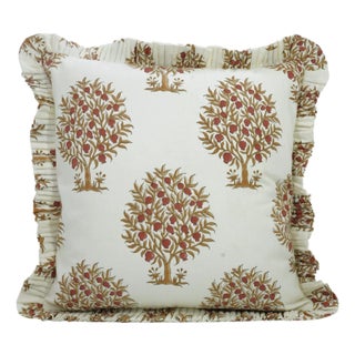 Fabdivine Indian Block Print Frill Cushion Cover Red 14x14 Inch Thick Cotton White- Anar For Sale