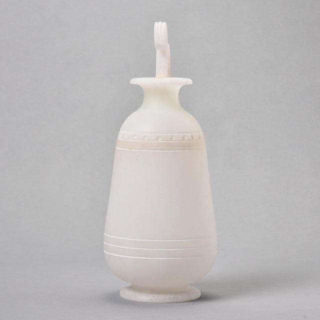 New Italian Alabaster Ewer With Etched Bands and Fancy Handle For Sale - Image 9 of 10