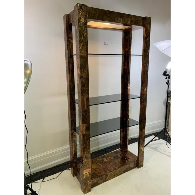 Copper Illuminated Brutalist Mixed Metals Patchwork Etagere Attributed to Paul Evans For Sale - Image 8 of 13