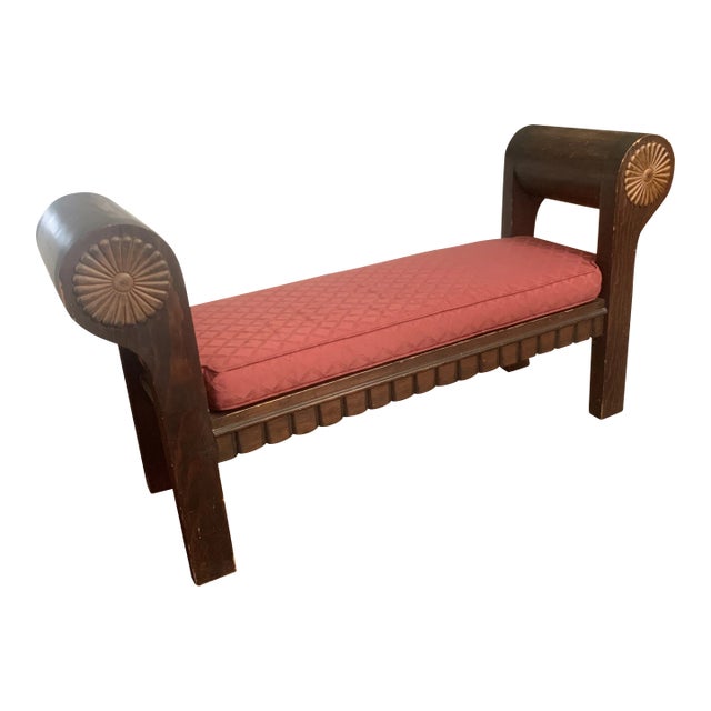 1970s Vintage Handmade Wooden Bench Seat With Cushion For Sale