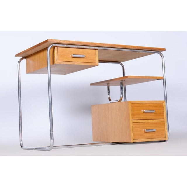 Brown Bauhaus Writing Desk in Oak, Chrome-Plated Steel, Germany, 1930s For Sale - Image 8 of 17