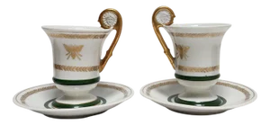Empire Style Porcelain Cups and Saucers with Gilt Bee Decoration from Limoges, 1890s, Set of 4
