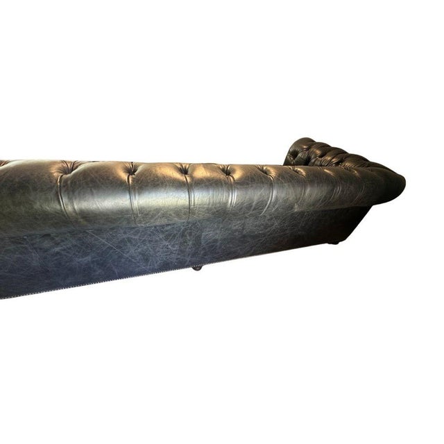 Restoration Hardware Restoration Hardware Kensington Ebony Leather Sofa With 44” Depth and Luxe Down Feather Fill For Sale - Image 4 of 18