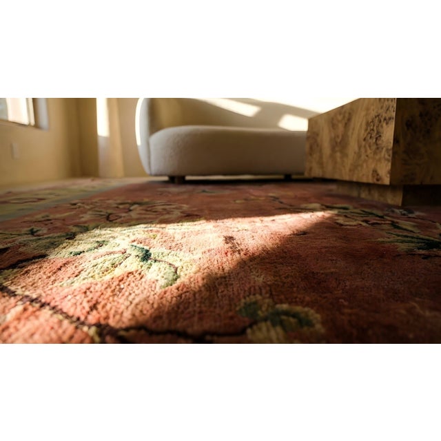 1920s Pink Cerise Floral Sprays Antique Chinese Art Deco Carpet 9' X 11' 5'' Knotted Wool Rug For Sale - Image 12 of 12