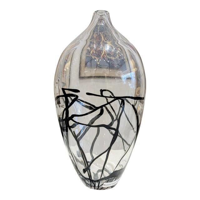 Large Post-Modern Graffito Murano Art Glass Vase, 1980s For Sale