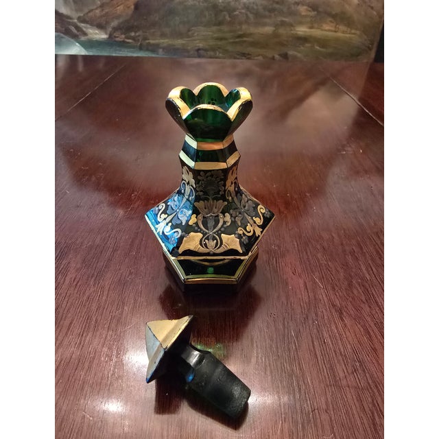 Mid 19th Century Antique Moser Bohemian Glass Emerald Green Perfume Bottle For Sale - Image 5 of 12