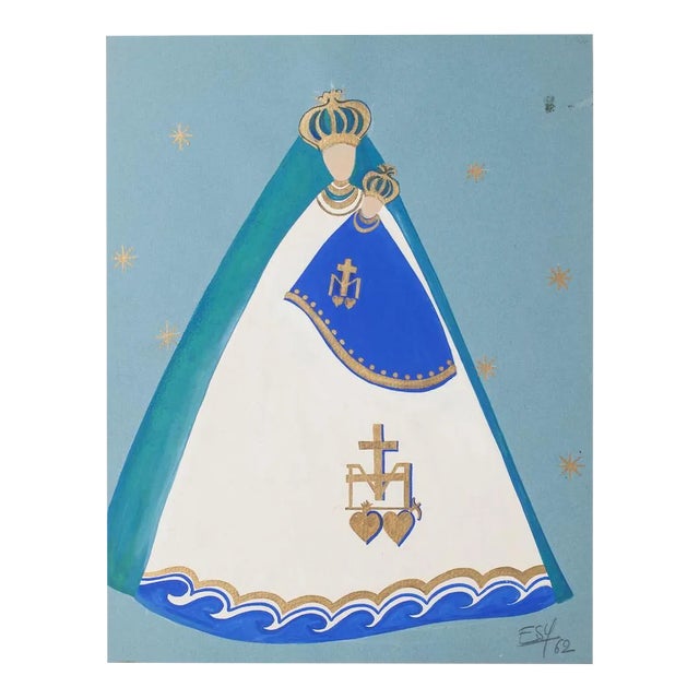 Madonna with Child - Original Tempera on Paper and Cardboard - 1962 1962 For Sale