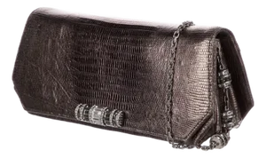 2014 Judith Leiber Lizard Skin Clutch Shoulder Evening Handbag Bag Baguette Crystals