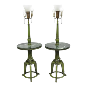 Mid 20th Century Hollywood Regency Tommi Parzinger Style Green Marble End Table Floor Lamp - Pair