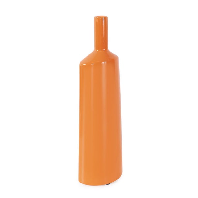 Kenneth Ludwig Chicago Orange Valencia Askewed Short Bottle Vase For Sale - Image 4 of 11