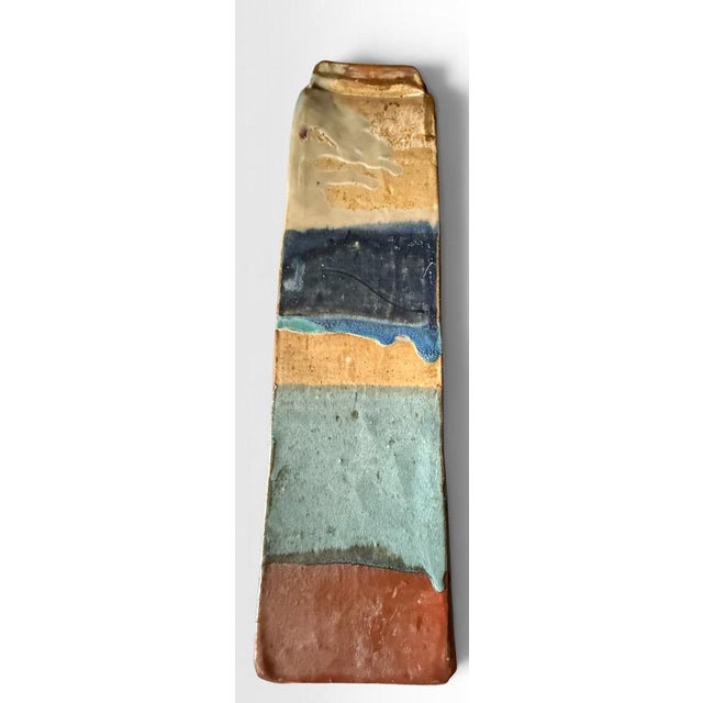 Monumental Mid Century Modern Style Brutalist Studio Pottery Slab Vase Large Lace Impression Ceramic Landscape Centerpiece For Sale - Image 4 of 7