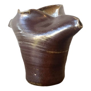Vintage Original Studio Pottery Fold Vase For Sale