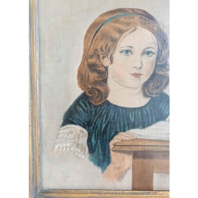 19th Century American Folk Art Portrait Painting of a Girl With a Book, Boston For Sale - Image 9 of 16