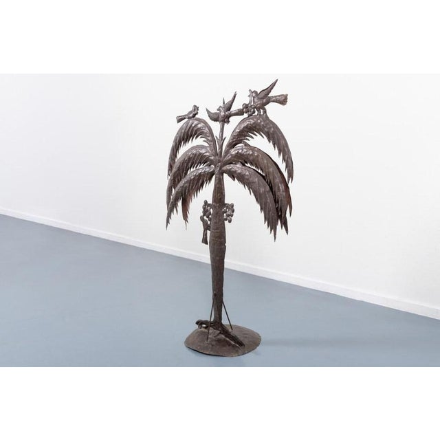 Mid-Century Unique hand crafted decorative Palm Tree with birds figures made of wrought iron. Spectacular eye catching...