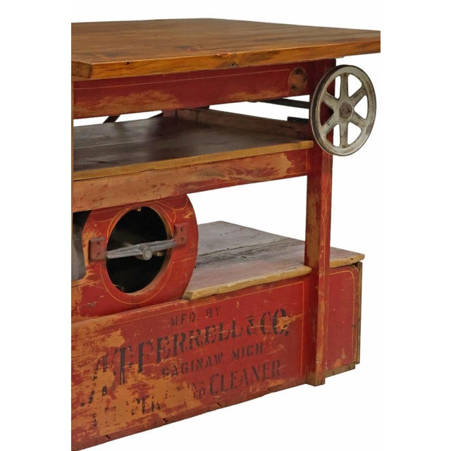 Wood Antique American Industrial Farm Clipper Grain Cleaner Work Table Kitchen Island For Sale - Image 7 of 11