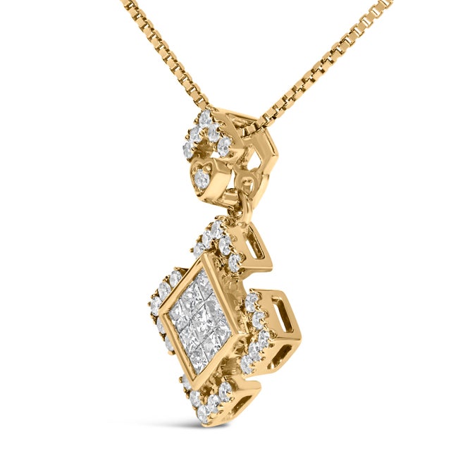 Haus of Brilliance 10K Yellow Gold 3/8 Cttw Princess Diamond Geometric Pendant Necklace For Sale - Image 4 of 4