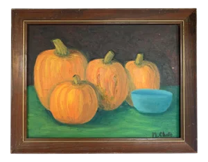 Mid 20th Century Pumpkins Still Life Painting on Canvas Board, Framed