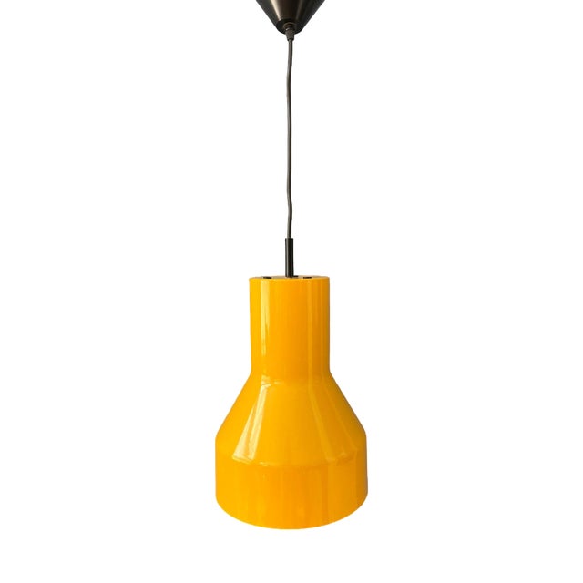 Space Age Industrial Yellow Metal Shaped Pendant Light For Sale