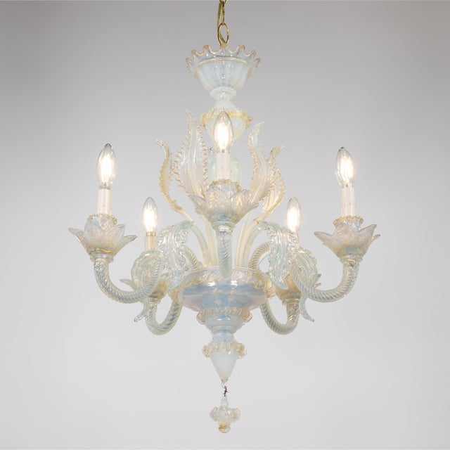 Mid 20th Century Vintage Baroque Style 5-Arm Gold Infused Opaline Murano Chandelier in the Manner of Giuseppe Briati For Sale - Image 5 of 18