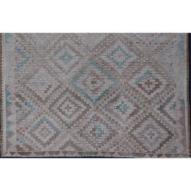 Mid 20th Century Vintage Hand Woven Turkish Embroidered Flat-Weave Rug With Geometric Design For Sale - Image 5 of 13