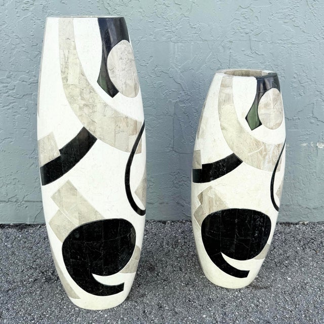 Postmodern Abstract Tessellated Stone Vases - Set of 2 For Sale In West Palm - Image 6 of 6