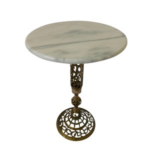 Vintage Marble & Pierced Brass Filigree Table For Sale
