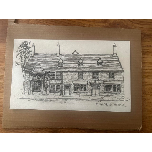 Original pencil architectural drawing depicting the historic post office in Woodstock,Illinois. Rendered with fine linear...