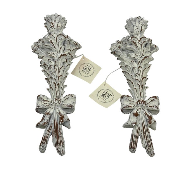 Antique Reproduction Plaster Wall Candle Holders/ Sconces With Bows by Gargoyles Studio - A Pair For Sale - Image 10 of 12