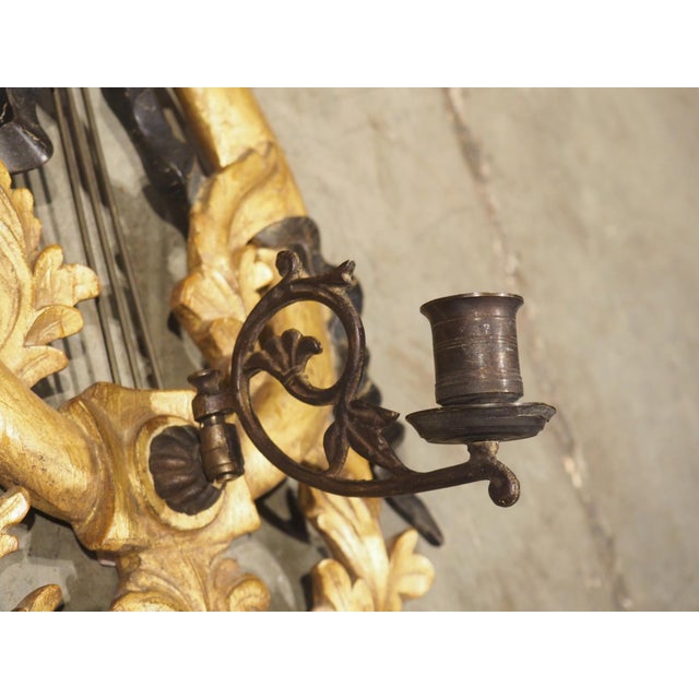 Pair of Italian Giltwood and Ebonized Louis XVI Style Lyre Form Sconces, 1950s For Sale - Image 14 of 18