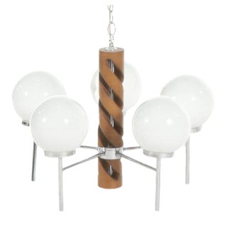 Mid Century Modern 5-Arm Frosted Glass Globe Chandelier For Sale