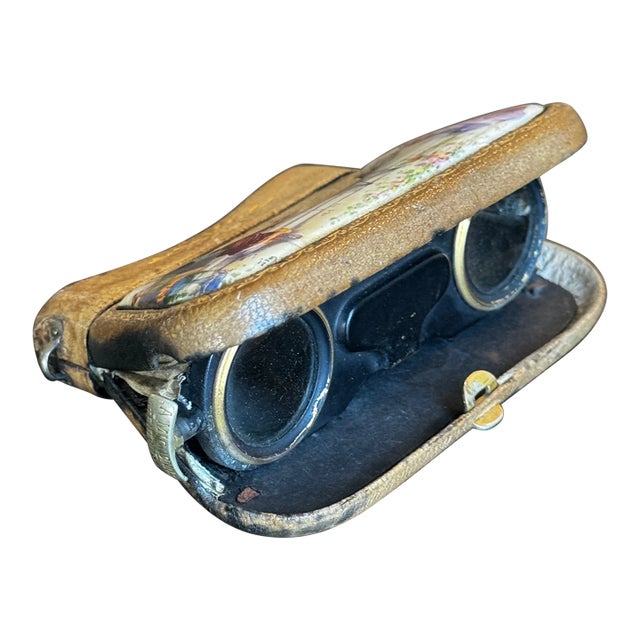 Pair of Folding Opera Glasses Tooled Leather in Purse Form For Sale