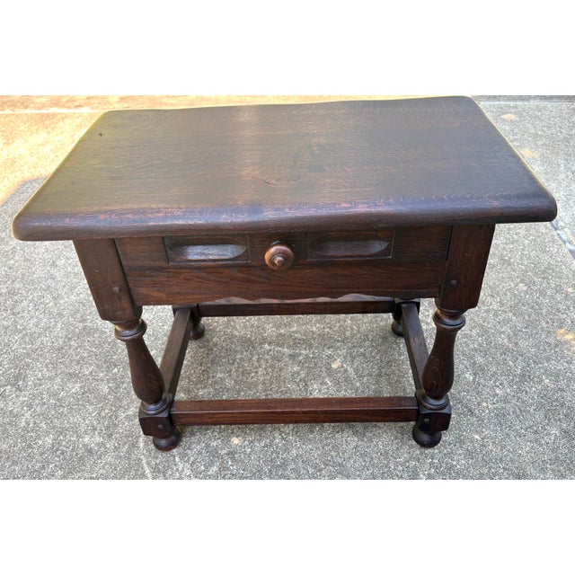 English Antique Hand Hewn Side Table With Drawer and Pegged Construction For Sale - Image 3 of 8