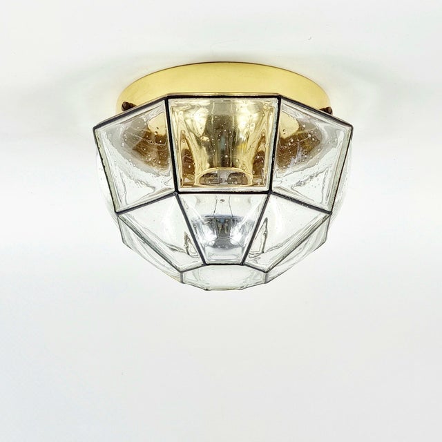 Mid-Century Modern Mid-Century Modern Glass and Brass Ceiling Ligh from Limburg, Germany, 1960s For Sale - Image 3 of 13