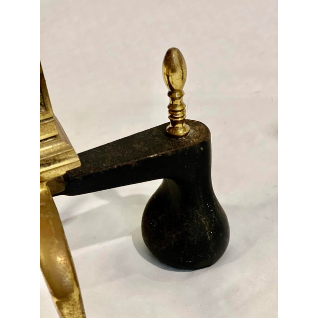 Set of 2 Antique Brass Fireplace Andirons by Bennett For Sale In Philadelphia - Image 6 of 7