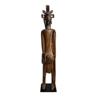 Antique Old Senufo Hunter Figure Sculpture W/Mask For Sale