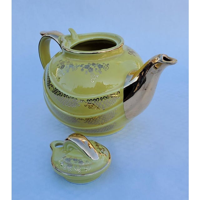 Hall Ceramics 1960s Canary Yellow Teapot With 24k Gold Gilding "Made in u.s.a" by Hall Ceramics For Sale - Image 15 of 17